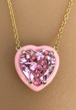 BRELLATO Herz-Anhänger Pink Rosa Geschenk Freundin Teenager Kinder, Echt Silber-Kette 925 Vergoldet Emailliert, Herz-Kette Kids Halskette Herz-Zirkonia Emaille