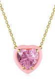 BRELLATO Herz-Anhänger Pink Rosa Geschenk Freundin Teenager Kinder, Echt Silber-Kette 925 Vergoldet Emailliert, Herz-Kette Kids Halskette Herz-Zirkonia Emaille