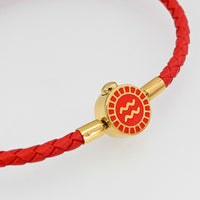BRELLATO Astro Sternbild Sternzeichen Wassermann Armband Edelstahl Vergoldet, Tierkreiszeichen Rot Lederarmband Geflochten