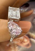 BRELLATO Rosa Pink Crushed Ice Cocktail-Ring, Statement-Ring Echt Silber 925, 18K Rhodiniert, Kristall-Ring Verlobungsring