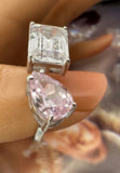 BRELLATO Rosa Pink Crushed Ice Cocktail-Ring, Statement-Ring Echt Silber 925, 18K Rhodiniert, Kristall-Ring Verlobungsring