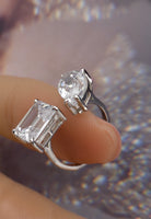 BRELLATO Crushed Ice Cocktail-Ring, Statement-Ring Echt Silber 925, 18K Rhodiniert, Kristall-Ring Verlobungsring