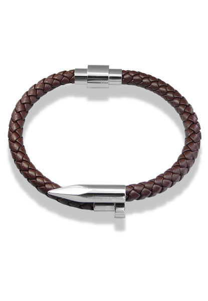 BRELLATO Retro Herren-Armband Clou et Vis Braun, Nagel & Schraube Edelstahl, Braunes Lederarmband Geflochten