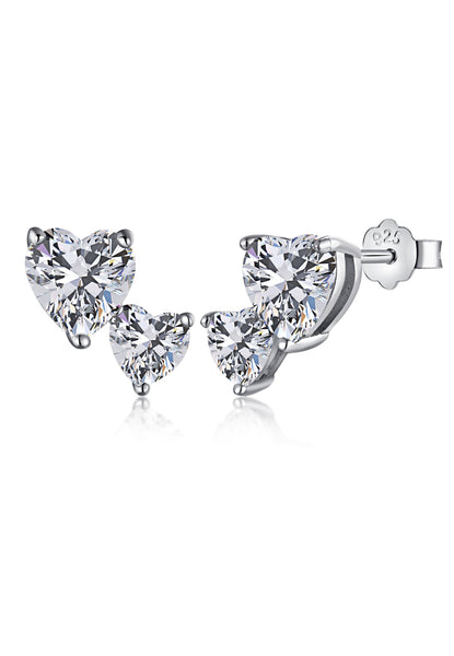 BRELLATO Damen Herz Ohrstecker, Ohrringe Herzen Echt Silber 925 18K Rhodiniert, Glitzer Zirkonia Kristalle, Geschenk Muttertag Valentinstag