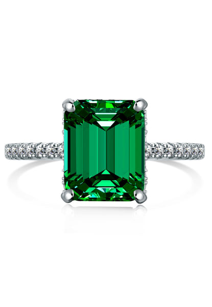 BRELLATO Grüner Cocktail-Ring, Echt Silber 925 18K Rhodiniert, Statementring Verlobungsring Cubic Zirkonia Emerald Grün Facetten-Schliff