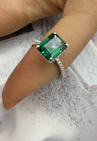 BRELLATO Grüner Cocktail-Ring, Echt Silber 925 18K Rhodiniert, Statementring Verlobungsring Cubic Zirkonia Emerald Grün Facetten-Schliff