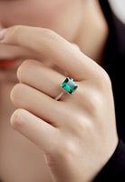 BRELLATO Grüner Cocktail-Ring, Echt Silber 925 18K Rhodiniert, Statementring Verlobungsring Cubic Zirkonia Emerald Grün Facetten-Schliff
