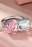 BRELLATO Rosa Pink Crushed Ice Cocktail-Ring, Statement-Ring Echt Silber 925, 18K Rhodiniert, Kristall-Ring Verlobungsring