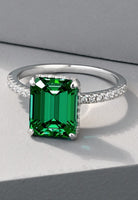 BRELLATO Grüner Cocktail-Ring, Echt Silber 925 18K Rhodiniert, Statementring Verlobungsring Cubic Zirkonia Emerald Grün Facetten-Schliff