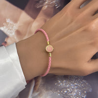 BRELLATO Astro Sternbild Sternzeichen Wassermann Armband Edelstahl Vergoldet, Tierkreiszeichen Rosa Lederarmband Geflochten