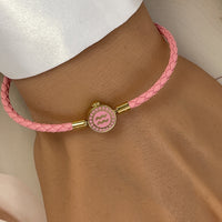 BRELLATO Astro Sternbild Sternzeichen Wassermann Armband Edelstahl Vergoldet, Tierkreiszeichen Rosa Lederarmband Geflochten