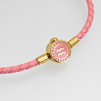 BRELLATO Astro Sternbild Sternzeichen Wassermann Armband Edelstahl Vergoldet, Tierkreiszeichen Rosa Lederarmband Geflochten