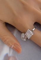 BRELLATO Crushed Ice Cocktail-Ring, Statement-Ring Echt Silber 925, 18K Rhodiniert, Kristall-Ring Verlobungsring